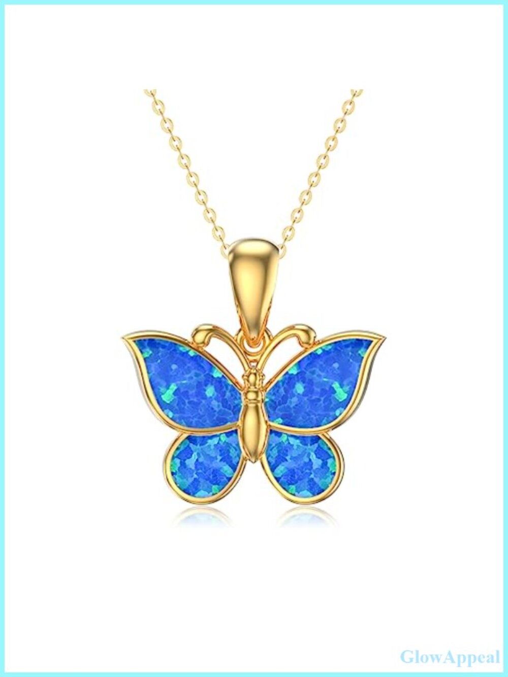 14K Gold Butterfly Pendant Necklace Blue Opal Delicate Jewelry for Her